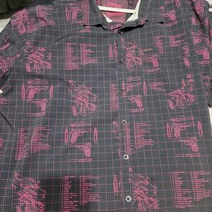 Men's Black and Pink Graphic Button Down Shirt
